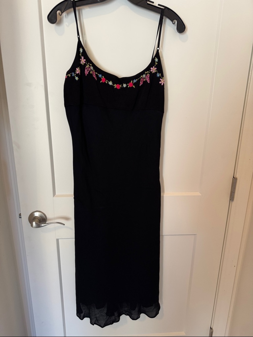 Nicole Miller Black Midi Slip Dress with Pink Floral Trim